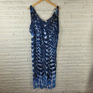 Kate Mallory Womens Dress 2X Plus Sheath Midi Blue Watercolor Sleeveless WAT100E